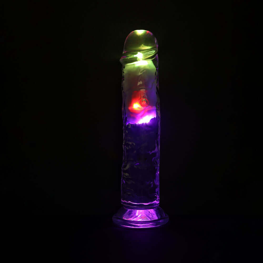 REALROCK 8'' No Balls Wireless Rechargeable LED Vibrating Dong - Clear with LED 22 cm USB Rechargeable Vibrating Dong with Remote